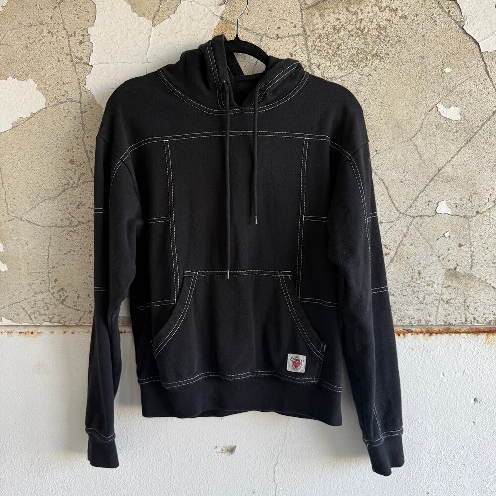 Black Contrast‎ Stitch Label Hoodie Streetwear Size S